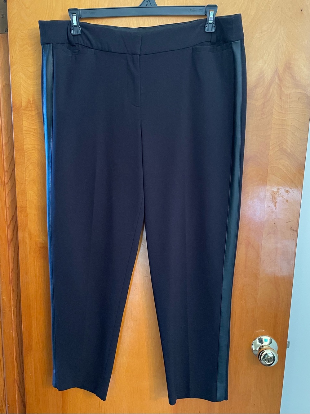 Lane Bryant Black Ankle Pants with Faux-Leather Side Stripe